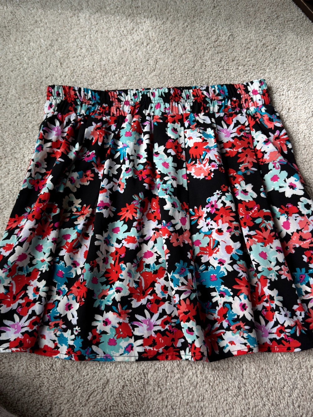 Ambiance Black Skirt with Red, Aqua & Pink Floral Print
